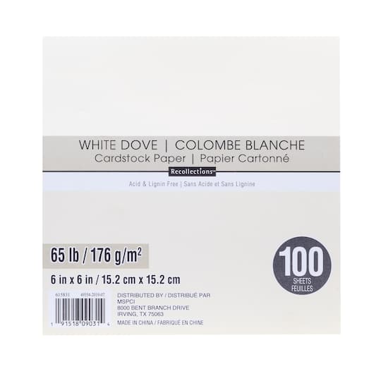 12 Packs: 100 ct. (1,200 total) White Dove 6" x 6" Cardstock Paper by Recollections™